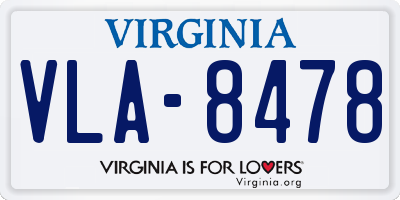 VA license plate VLA8478