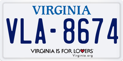 VA license plate VLA8674