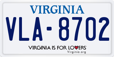 VA license plate VLA8702
