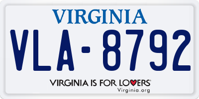 VA license plate VLA8792