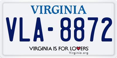 VA license plate VLA8872