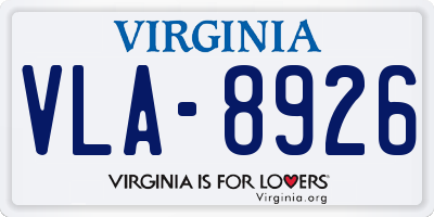 VA license plate VLA8926