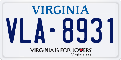 VA license plate VLA8931