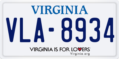 VA license plate VLA8934