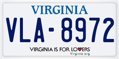 VA license plate VLA8972