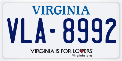 VA license plate VLA8992