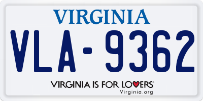 VA license plate VLA9362