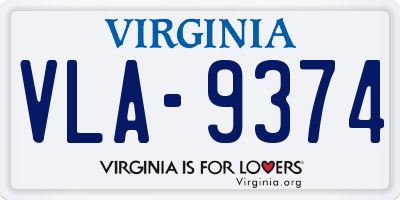 VA license plate VLA9374