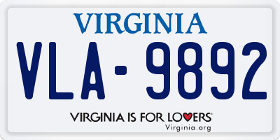 VA license plate VLA9892