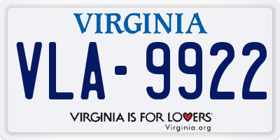 VA license plate VLA9922