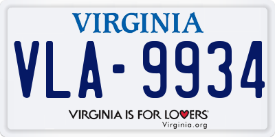 VA license plate VLA9934