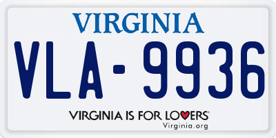VA license plate VLA9936