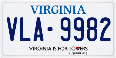 VA license plate VLA9982