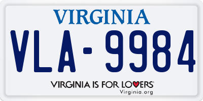 VA license plate VLA9984
