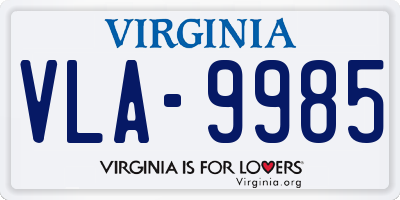 VA license plate VLA9985
