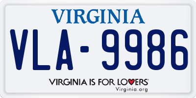 VA license plate VLA9986