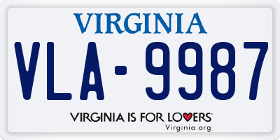 VA license plate VLA9987