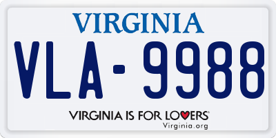 VA license plate VLA9988