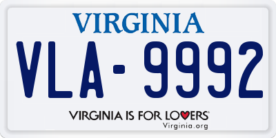 VA license plate VLA9992