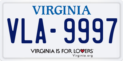 VA license plate VLA9997