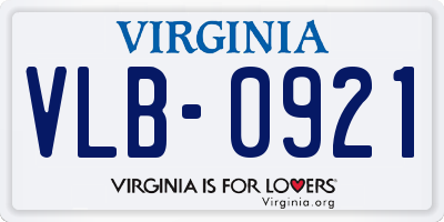 VA license plate VLB0921