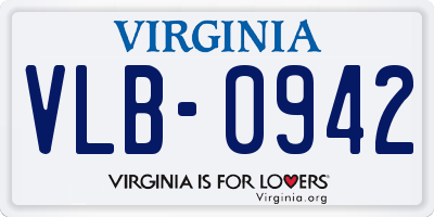 VA license plate VLB0942