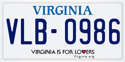 VA license plate VLB0986