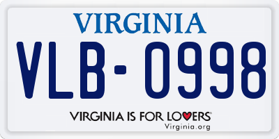 VA license plate VLB0998