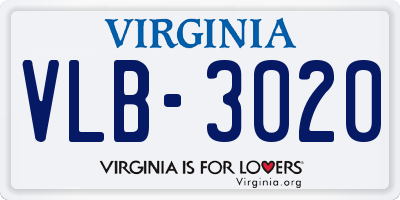 VA license plate VLB3020