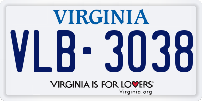 VA license plate VLB3038