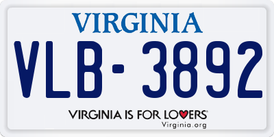 VA license plate VLB3892