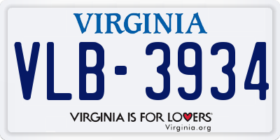 VA license plate VLB3934