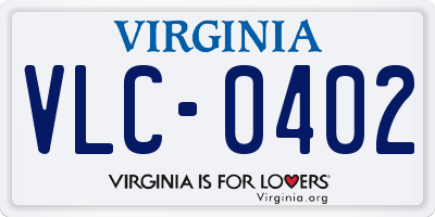 VA license plate VLC0402