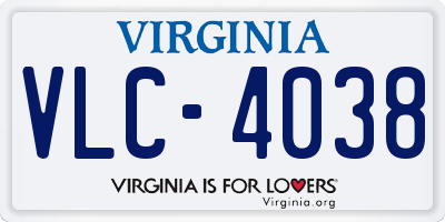 VA license plate VLC4038