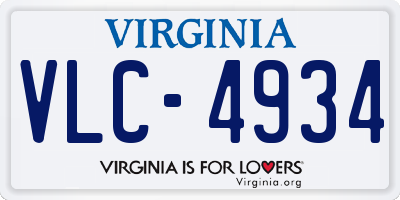VA license plate VLC4934