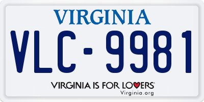 VA license plate VLC9981
