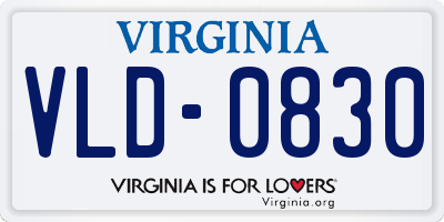 VA license plate VLD0830