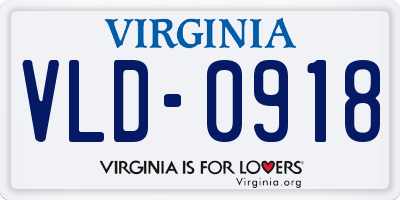 VA license plate VLD0918