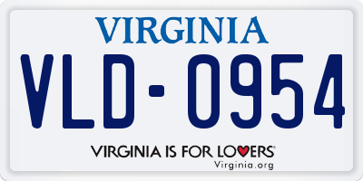 VA license plate VLD0954