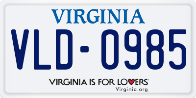 VA license plate VLD0985