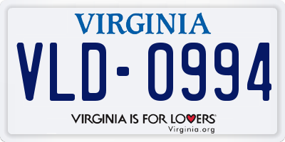 VA license plate VLD0994