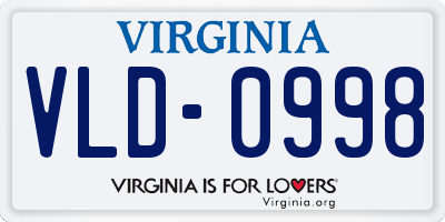 VA license plate VLD0998