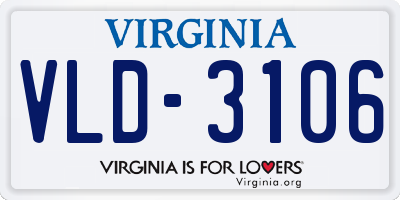 VA license plate VLD3106