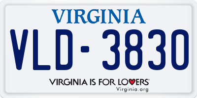 VA license plate VLD3830