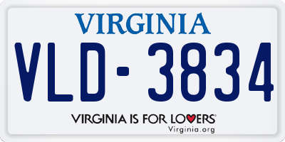 VA license plate VLD3834