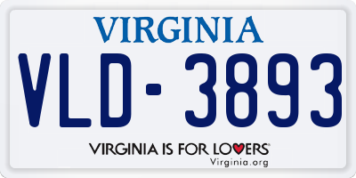 VA license plate VLD3893