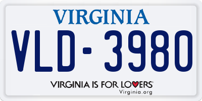 VA license plate VLD3980