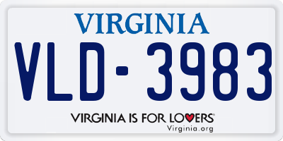 VA license plate VLD3983