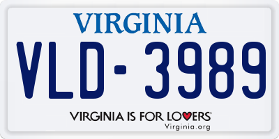 VA license plate VLD3989