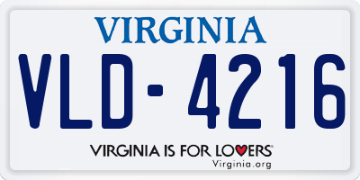VA license plate VLD4216